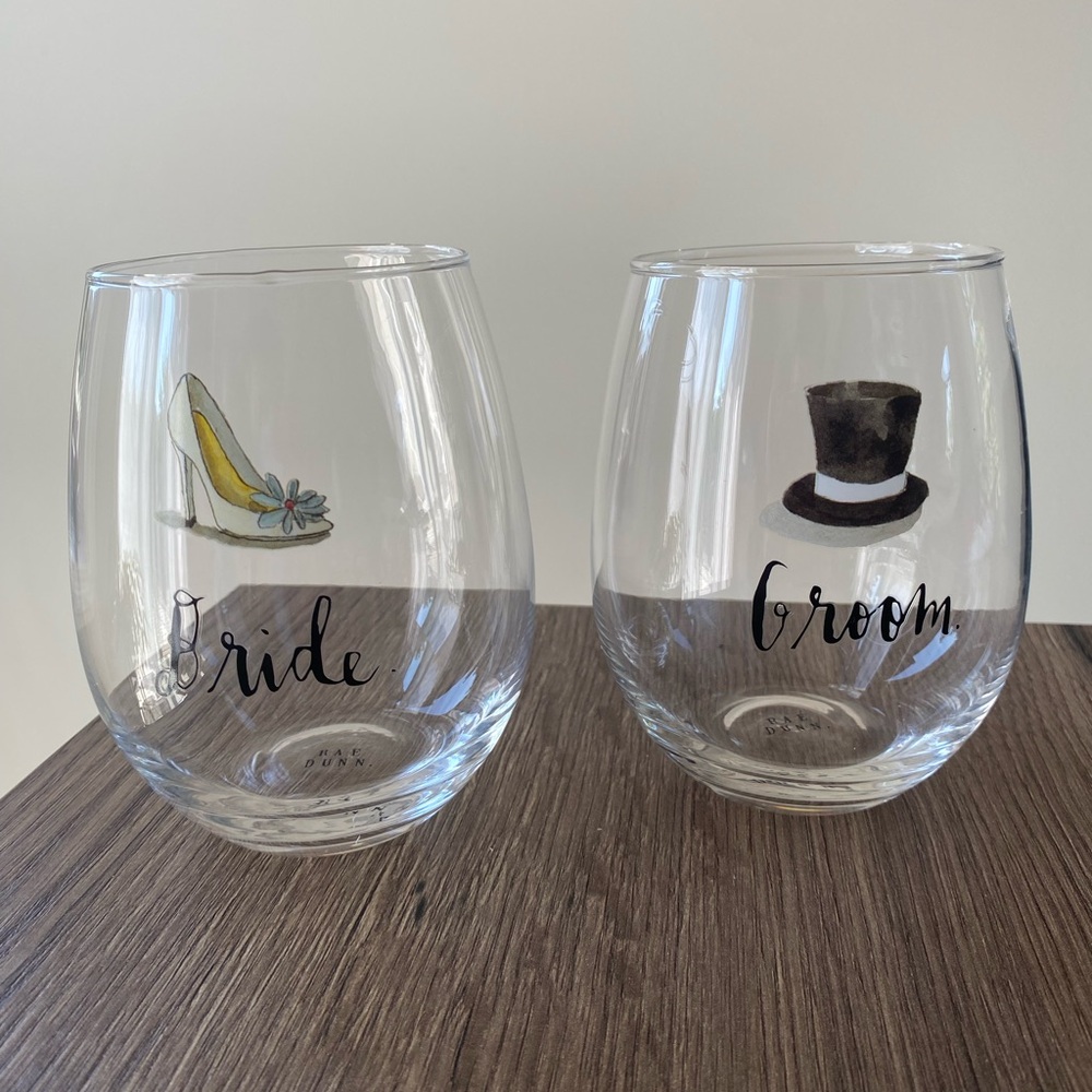 Rae Dunn Bride and Groom Stemless Glass Set
